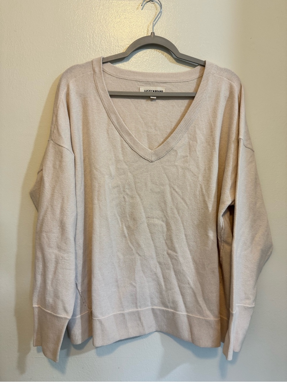 LUCKY BRAND V-Neck Pullover Casual Oversized Sweater - Women's Size XL - Ivory